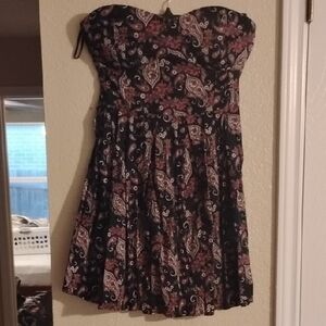 Rue21 Black and Pink Strapless Paisley Dress